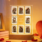 Gepersonaliseerd Foto in Pokerstijl LED-nachtlampje met 7 kleuren Tekst en Initiaal met Houten Voet Kamerdecoratie en Valentijnsdagcadeau voor Koppels