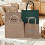 Bolsa de yute grande personalizada de Papá Noel con tema navideño y nombre bordado para uso diario Fiesta de novias Regalo de Navidad para mujer Familia Dama de honor