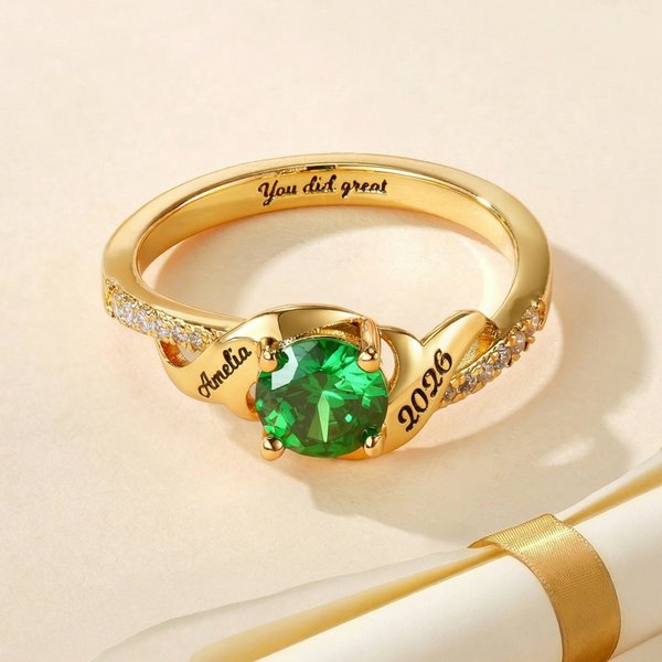 Anillo personalizado de piedra de nacimiento con nombre grabado Año y texto Cumpleaños Aniversario Graduación Regalo para graduados