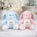 Personalized Flower Golden Initial Soft Bunny Plush Stuffed Toy with Name and Date Wedding Gift for Flower Girls