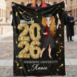 Personalized Cartoon Graduation Character Soft Throw Blanket with Year and Name Graduation Gift for Graduates