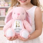 Personalized Flower Golden Initial Soft Bunny Plush Stuffed Toy with Name and Date Wedding Gift for Flower Girls
