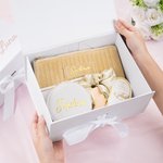 Personalisierte Multicolor Make-up Tasche Brautjungfer Geschenk-Set mit Namen Geschenk-Box und Scrunchie 5 Pcs Bachelor Party Hochzeit Brautjungfer Geschenk für Sie