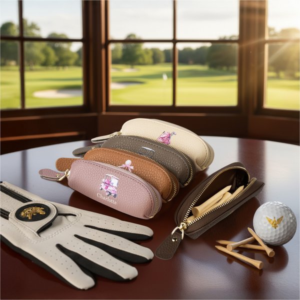 Personalized Golf Elements PU Leather Multicolor Portable Golf Storage Bag with 6 Golf Tees and Name Sports Birthday Gift for Golf Players