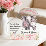 Personalised Cute Elephant Heart-Shaped Acrylic Plaque with Name and Year Anniversary Mother's Day Gift for Moms Kids