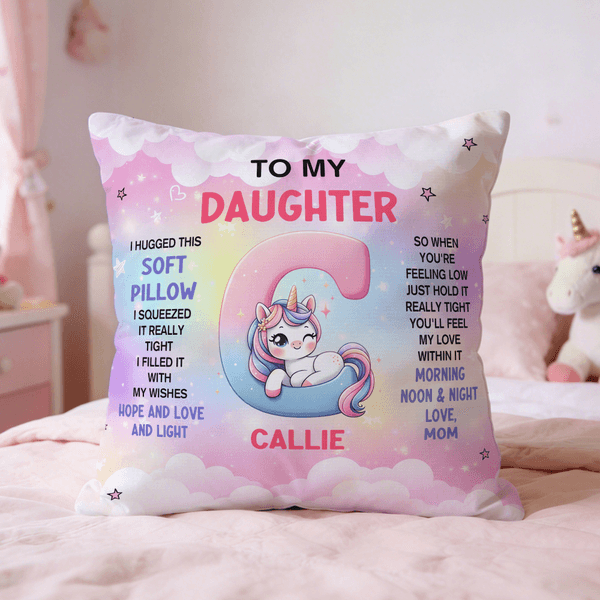 Taie d'oreiller personnalisée en forme de licorne avec nom et initiale Cadeau d'anniversaire pour enfant, fille et fille