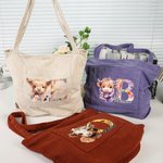 Personalized Floral Highland Cow Corduroy Tote Bag with Letter and Name Daily Use Birthday Mother's Day Gift for Girls Women