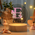 Personalised Balloon Cute Bear Cartoon Character Initial LED Night Light with Name and Wooden Base Birthday Baby Shower Gift for Kids