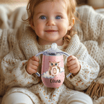 Personalized Cute Animal Initial 10 oz Insulated Sippy Cup with Name and Handle Baby Shower Birthday Gift for Toddler Kid