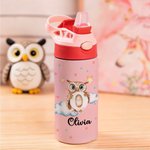 Personalized Cute Animal Initial Star Cloud 12 oz Insulated Water Bottle with Name Straw and Spill-Proof Lid Birthday Gift for Kids