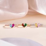 Anillo Personalizado de Corazón con Piedra de Nacimiento Joyería delicada Aniversarios Cumpleaños Día de la Madre Regalo para Mujer