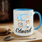 Personalized Cute Cartoon Character Initial 11 oz/15 oz Ceramic Mug with Name and Handle Birthday Gift for Boys Girls