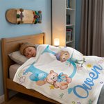 Personnalisé Cartoon Professional Character Bear Initial Soft Throw Blanket with Name Children's Day Gift for Boys Girls