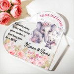 Personalised Cute Elephant Heart-Shaped Acrylic Plaque with Name and Year Anniversary Mother's Day Gift for Moms Kids