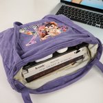 Personalized Floral Highland Cow Corduroy Tote Bag with Letter and Name Daily Use Birthday Mother's Day Gift for Girls Women