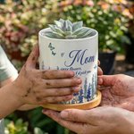 Personalised Birth Flower Butterfly Ceramic Planter Pot with Nickname and Bamboo Tray Daily Use Mother's Day Gift for Mom Grandma