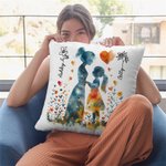 Personalized Colourful Mom Daughter Silhouette Soft Throw Pillow Cover with Name and Birth Flower Mother's Day Birthday Gift for Mom Grandmother