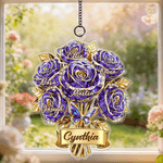 Personalised Crystal Rose Bouquet Butterfly Suncatcher Acrylic Ornament with 1-8 Names and Title Home Decor Mother's Day Birthday Gift for Family Mom