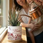 Personalised Birth Flower Butterfly Ceramic Planter Pot with Nickname and Bamboo Tray Daily Use Mother's Day Gift for Mom Grandma