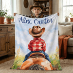 Personalized Cute Cowboy Cowgirl Soft Throw Blanket with Name Home Decor Daily Use Birthday Gift for Horse Lovers Kids