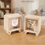 Personalized Cartoon Animal Initial Wooden Money Box Piggy Bank with Name Birthday Children's Day Gift for Boys Girls Kids