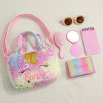 Personalisierte Glitter Fantasy Einhorn 6-teilige Brieftasche Set mit Namen zurück zu Schule Kindertag Geburtstag Geschenk für Mädchen