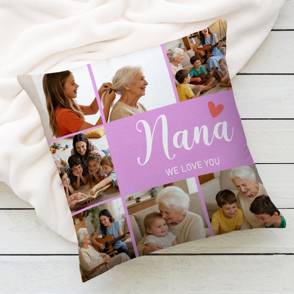 Personalised 7 Photos Red Heart Soft Cushion Cover with Nickname and Text Home Decor Mother's Day Gift for Mom Grandma
