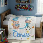 Personnalisé Cartoon Professional Character Bear Initial Soft Throw Blanket with Name Children's Day Gift for Boys Girls