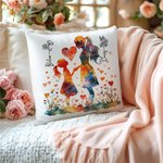 Personalized Colourful Mom Daughter Silhouette Soft Throw Pillow Cover with Name and Birth Flower Mother's Day Birthday Gift for Mom Grandmother