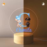 Personalised Balloon Cute Bear Cartoon Character Initial LED Night Light with Name and Wooden Base Birthday Baby Shower Gift for Kids