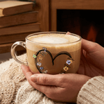 Personalized 1-6 Birth Flowers Heart 16 oz Clear Glass Mug with Coaster Nickname and Names Birthday Mother's Day Gift for Mom Grandma