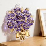 Personalised Crystal Rose Bouquet Butterfly Suncatcher Acrylic Ornament with 1-8 Names and Title Home Decor Mother's Day Birthday Gift for Family Mom