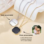 Collier unisexe personnalisé avec photo thermique - Forme de pendentif et texte gravé au dos à choix - Cadeau d'anniversaire pour la famille les amis