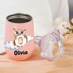 Personalized Cute Animal Initial 10 oz Insulated Sippy Cup with Name and Handle Baby Shower Birthday Gift for Toddler Kid