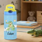 Personalized Cute Animal Initial Star Cloud 12 oz Insulated Water Bottle with Name Straw and Spill-Proof Lid Birthday Gift for Kids