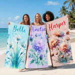 Personlig fødselsblomst Hurtigtørkende overdimensjonert mikrofiberstrandhåndkle med navn Reise Essentials Beach Party Gave til familievenn