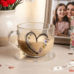 Personalized 1-6 Birth Flowers Heart 16 oz Clear Glass Mug with Coaster Nickname and Names Birthday Mother's Day Gift for Mom Grandma