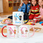 Personalized Cute Cartoon Character Initial 11 oz/15 oz Ceramic Mug with Name and Handle Birthday Gift for Boys Girls