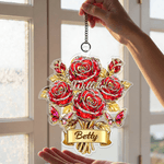 Personalised Crystal Rose Bouquet Butterfly Suncatcher Acrylic Ornament with 1-8 Names and Title Home Decor Mother's Day Birthday Gift for Family Mom