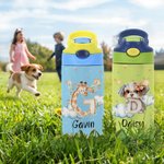 Personalized Cute Animal Initial Star Cloud 12 oz Insulated Water Bottle with Name Straw and Spill-Proof Lid Birthday Gift for Kids