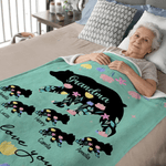Personalized Flower Bear Soft Throw Blanket with 1-8 Names Title Text Home Decor Birthday Mother's Day Gift for Mom Grandma