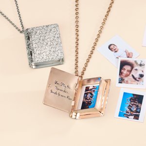 Personalised Photo Album Necklace with 2-6 Photos and Text Dainty Jewellery Birthday Anniversary Mother's Day Gift for Women Mom