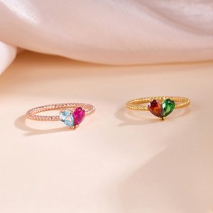 Personalised Pretty Heart Birthstone Ring Dainty Jewellery Anniversaries Birthday Mother's Day Gift for Women