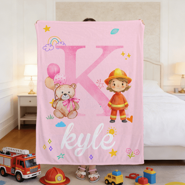 Personnalisé Cartoon Professional Character Bear Initial Soft Throw Blanket with Name Children's Day Gift for Boys Girls