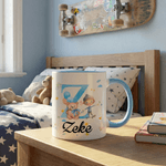 Personalized Cute Cartoon Character Initial 11 oz/15 oz Ceramic Mug with Name and Handle Birthday Gift for Boys Girls