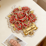 Personalised Crystal Rose Bouquet Butterfly Suncatcher Acrylic Ornament with 1-8 Names and Title Home Decor Mother's Day Birthday Gift for Family Mom