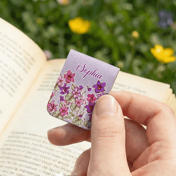 Personalized Birth Flower Magnetic PU Leather Bookmark Clip with Name Daily Reading Use Book Club Birthday Gift for Bookworm Book Lover