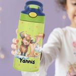 Personalized Cute Animal Initial Star Cloud 12 oz Insulated Water Bottle with Name Straw and Spill-Proof Lid Birthday Gift for Kids