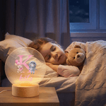Personalised Balloon Cute Bear Cartoon Character Initial LED Night Light with Name and Wooden Base Birthday Baby Shower Gift for Kids