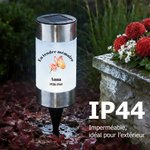 Lampe solaire personnalisée avec nom texte date et fleur - Design de papillon ou pigeon - Cadeau de Toussaint cérémonie funèbre jardinage pour famille